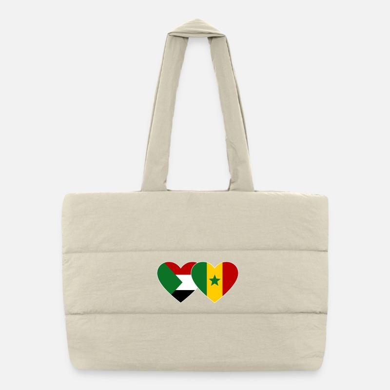 Sudan Senegal Flagge Herz Puffer-Einkaufstasche