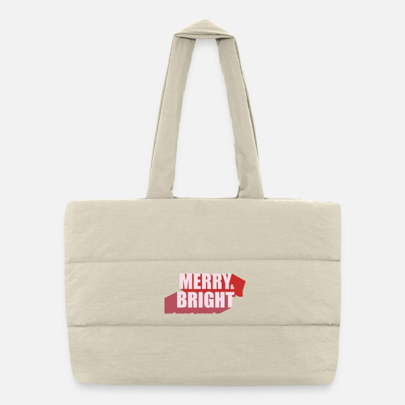 Merry and Bright Retro Christmas Puffer Shopping Bag