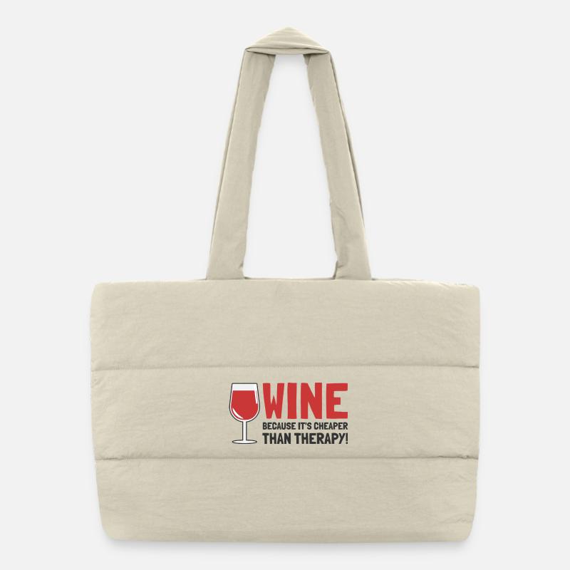 Du vin parce que c’est moins cher que la thérapie - Texte sombre Sac shopping matelassé