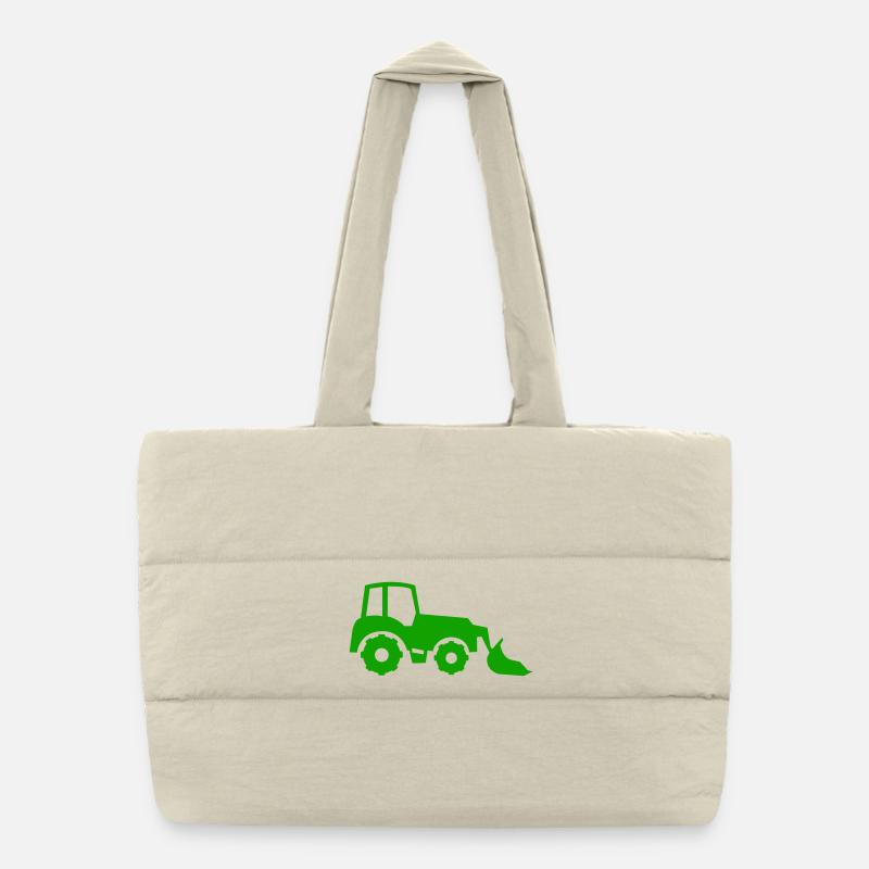 Tracteur vert avec silhouette de charrue Sac shopping matelassé