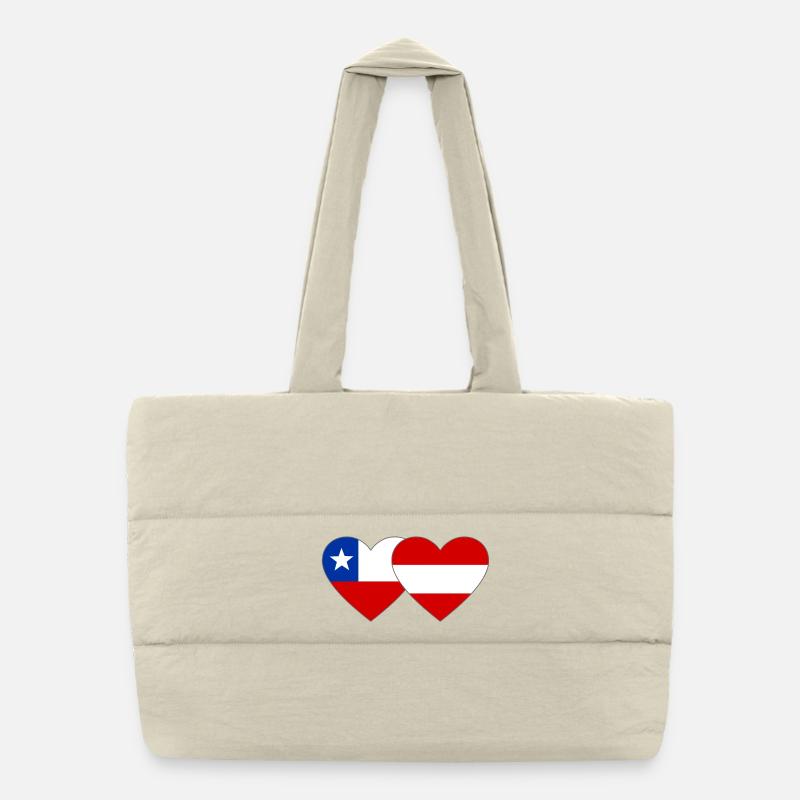 Chile Austria Flags Heart Puffer Shopping Bag