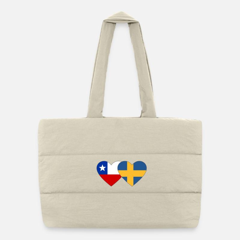 Chile Schweden Flagge Herz Puffer-Einkaufstasche