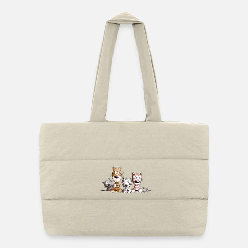 Happy Katzen I Katzenfreunde Geschenk - Puffer-Einkaufstasche - Naturweiß
