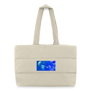 Blue jellyfish pattern - Puffer Shopping Bag - natural - Front