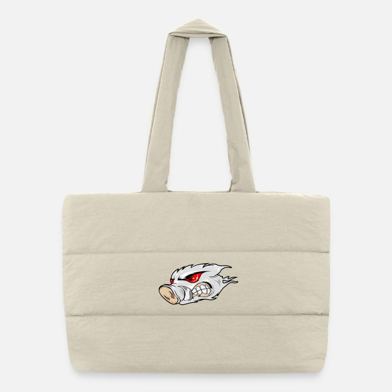 Fiery Boar Head Emblem Puffer Shopping Bag