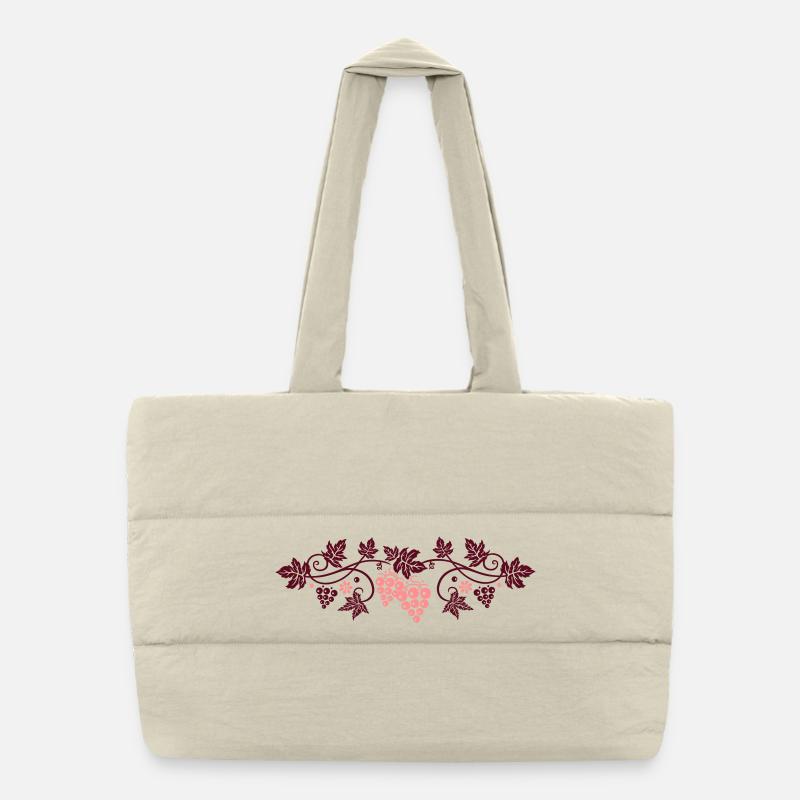 Vigne avec des feuilles de vigne. Sac shopping matelassé