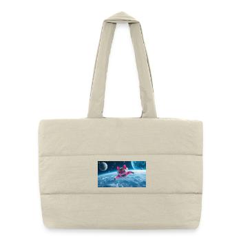 Chat astronaute - Sac shopping matelassé - blanc naturel - Devant