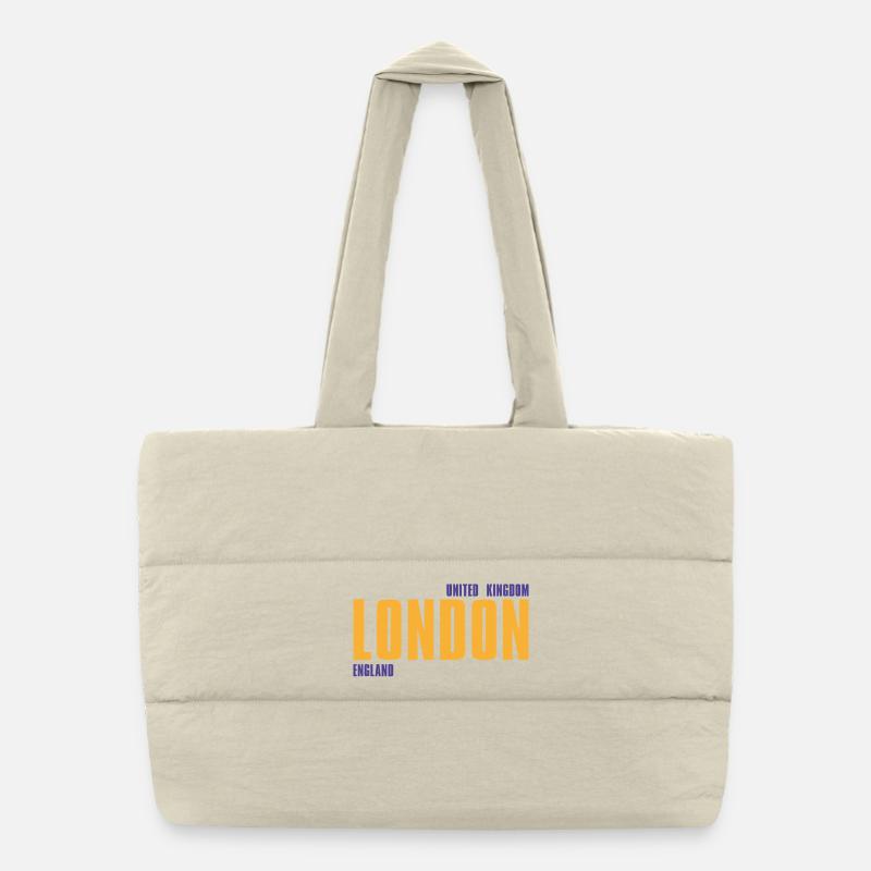 Londres en texte doré avec accents bleus Sac shopping matelassé