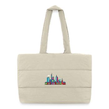 Frankfurter Stadtsilhouette Mainhattan Linienkunst - Puffer-Einkaufstasche - Naturweiß - Vorne