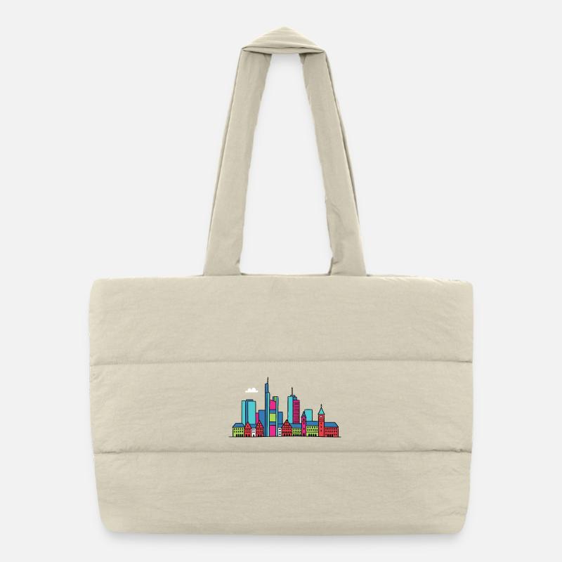 Frankfurter Stadtsilhouette Mainhattan Linienkunst Puffer-Einkaufstasche