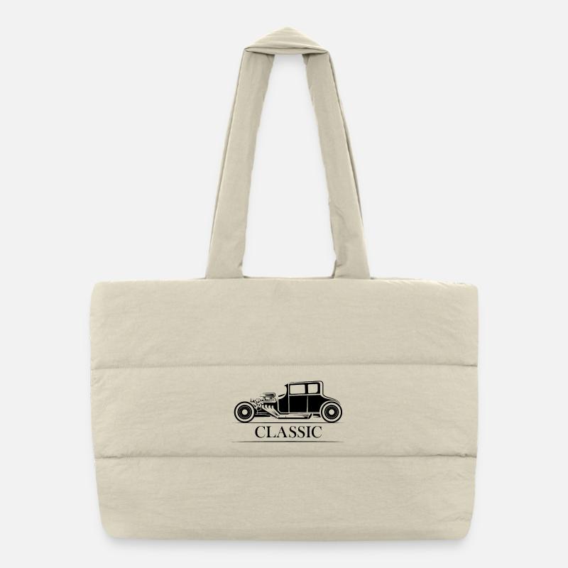 classic cars oldtimer Illustration Symbol Grafik - Puffer-Einkaufstasche - Naturweiß