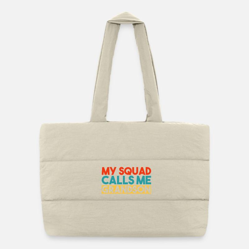 My Squad Calls Me Grandson Retro Typography Puffer Shopping Bag