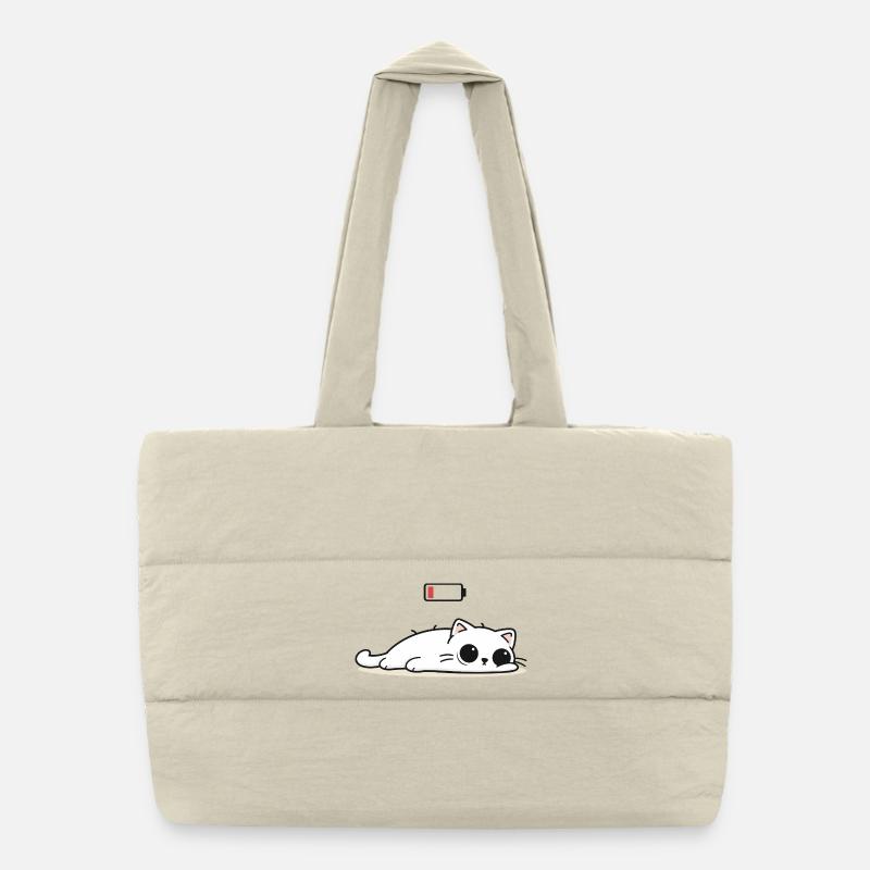 Cat Social Battery Low – No Power Mode Puffer Shopping Bag