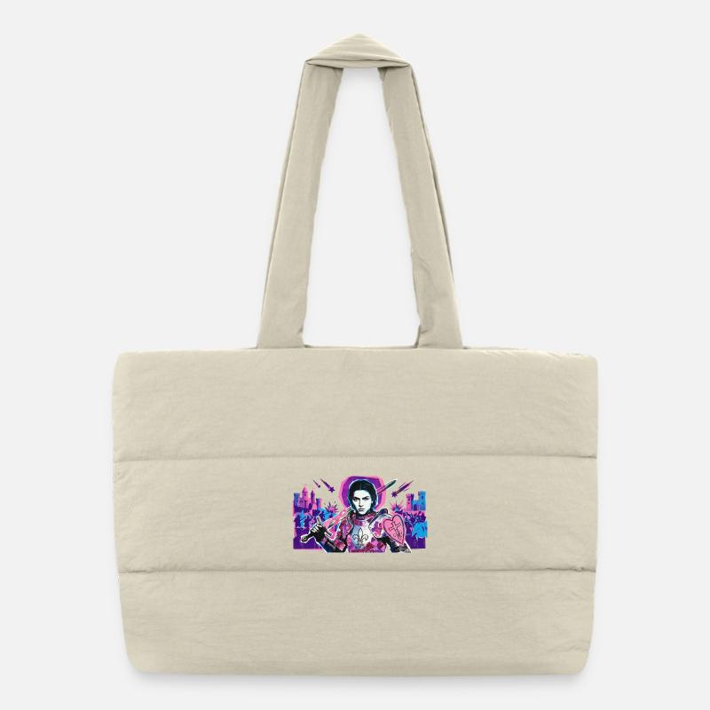 Neon Knight with Heart Shield Puffer Shopping Bag