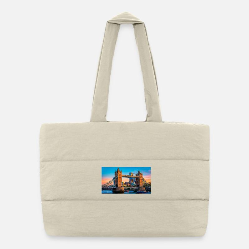 Tower Bridge Sunset Print Puffer Shopping Bag