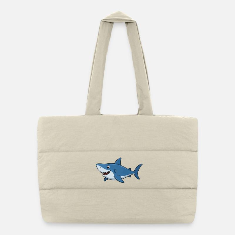 Blue Cartoon Shark Adventure Puffer Shopping Bag