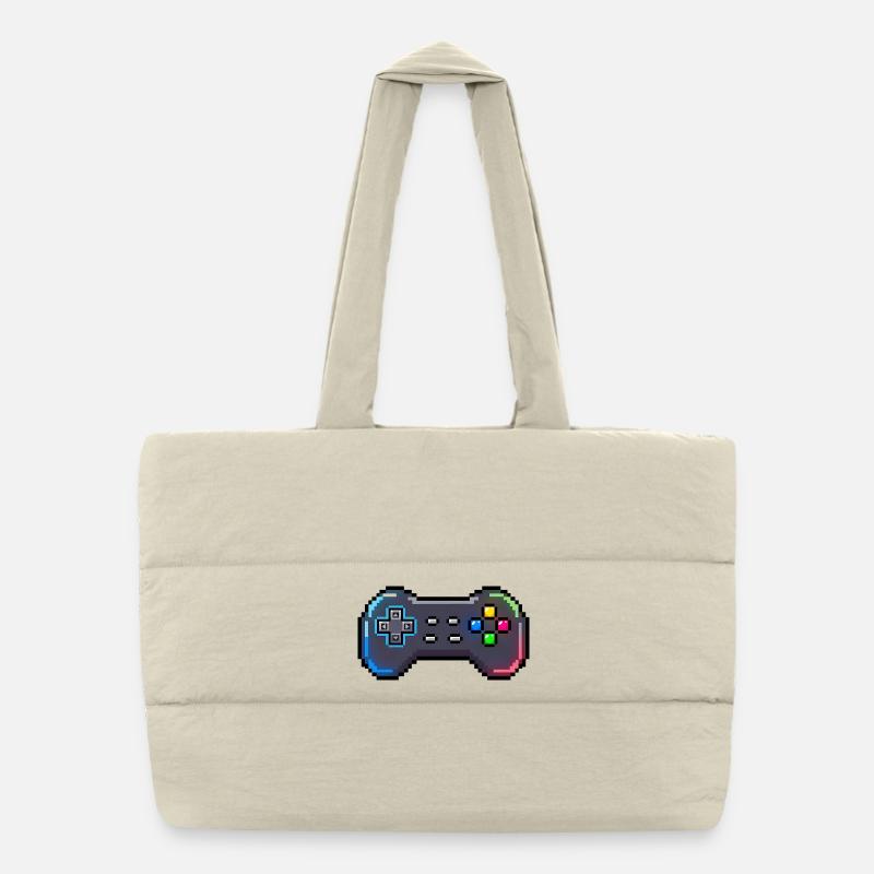 Retro-Gamepad Neon-Pixelstil - Puffer-Einkaufstasche - Naturweiß