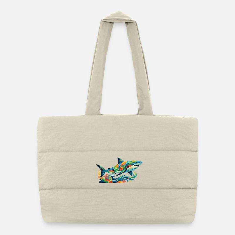 Motif de mosaïque de requin en couleurs sous-marines colorées Sac shopping matelassé