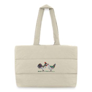Coq et poule - Sac shopping matelassé - blanc naturel - Devant