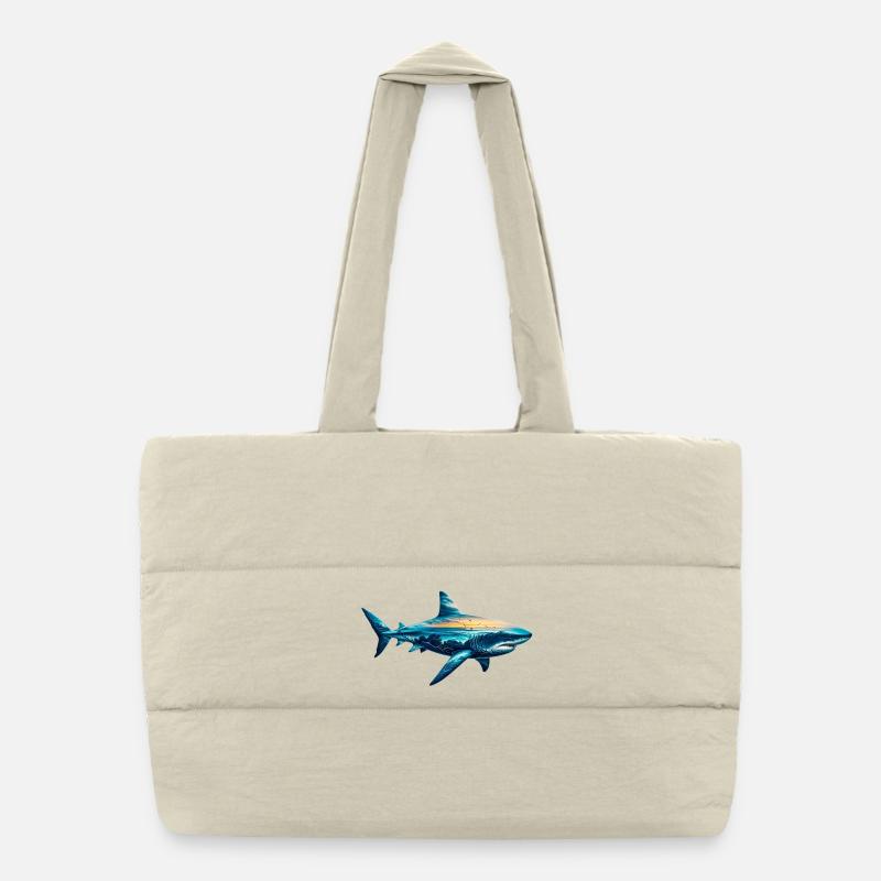 Requin décoré peint d’un paysage marin Sac shopping matelassé