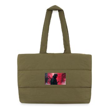 Black Futuristic Samurai - Puffer Shopping Bag - safari green - Front