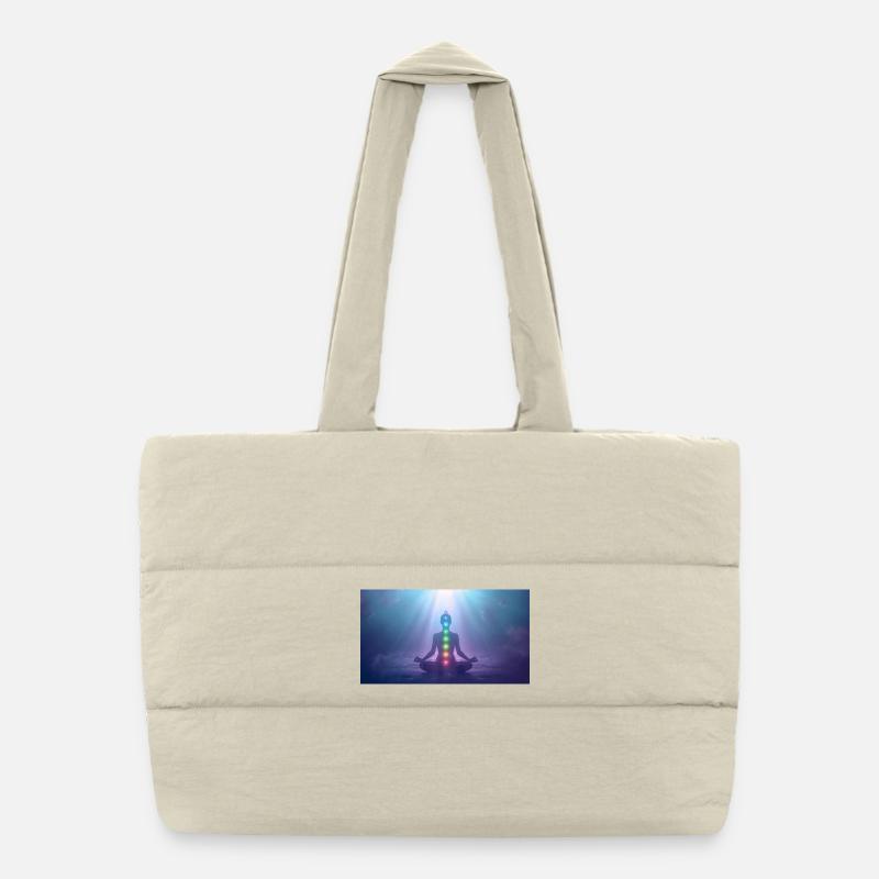 Chakra Meditation Light Rays Yoga - Puffer Shopping Bag - natural