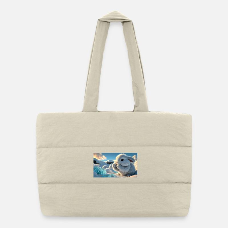 Niedlicher Schneehase mit Eiskristallen Puffer Shopping Bag