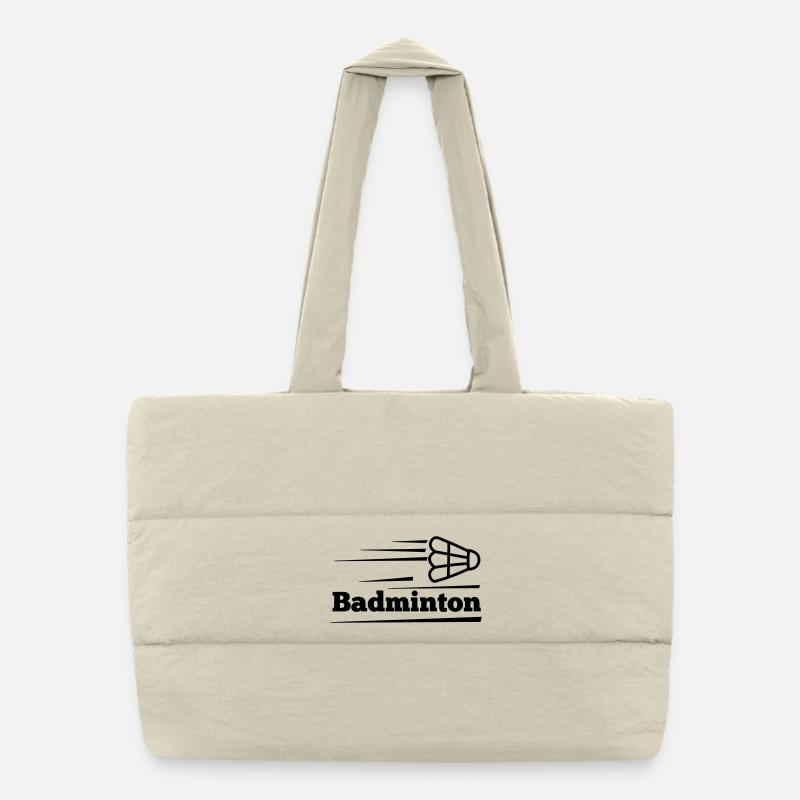 Badminton text with overflying shuttle Puffer Shopping Bag