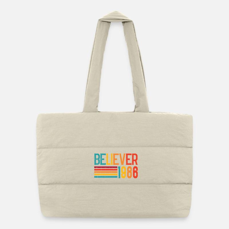 Believe 1986 Regenbogen Retro Puffer-Einkaufstasche