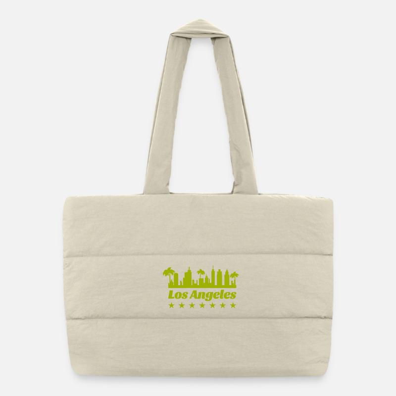 Los Angeles Skyline Palm Trees Silhouette Puffer Shopping Bag