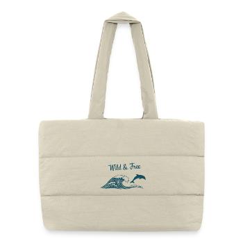 Wild & Free Ocean Wave Dolphin Surf Beach Vibes - Puffer Shopping Bag - natural - Front