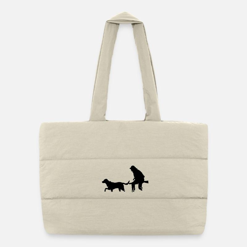 Hunters with dog Puffer Shopping Bag
