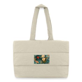 Koi and Lotus Flowers on Teal Water - Puffer Shopping Bag - natural - Front