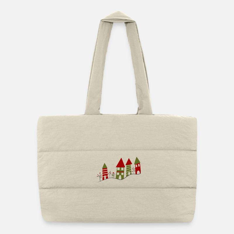 Pretty snowy village in winter Puffer Shopping Bag