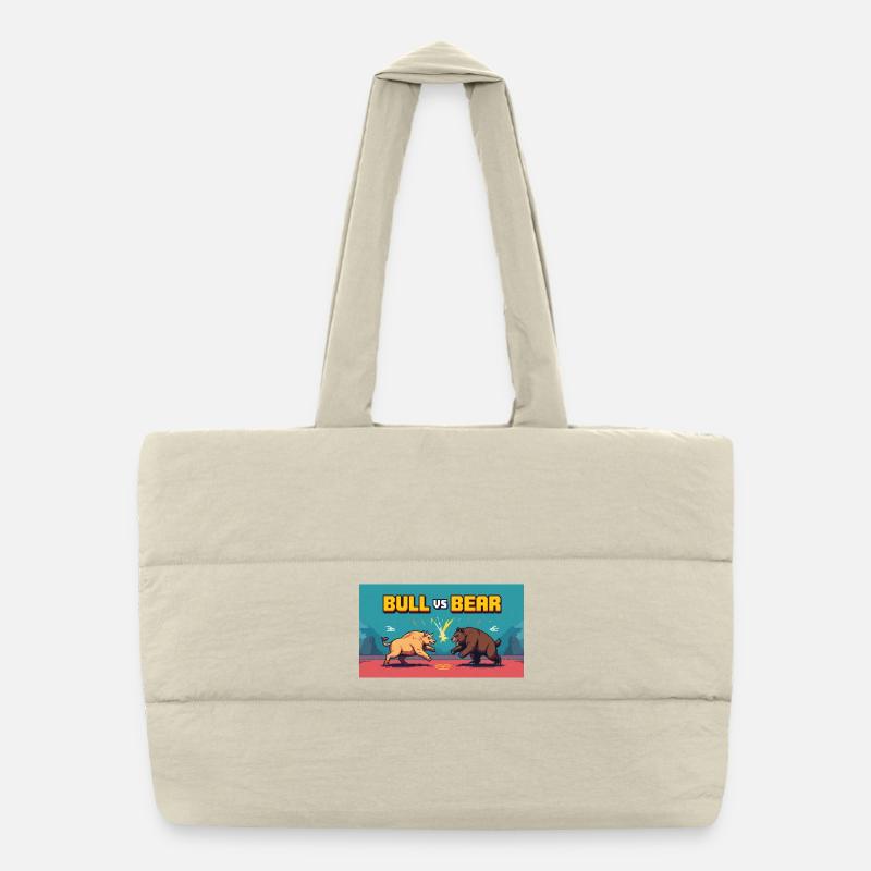 Bataille de taureau contre ours en pixel art Sac shopping matelassé