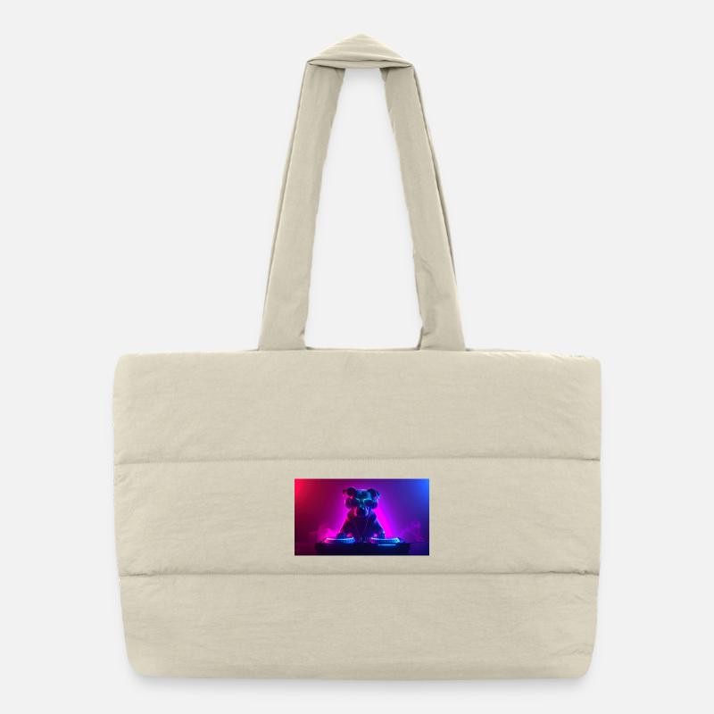 Neon DJ Dog - Puffer Shopping Bag - natural