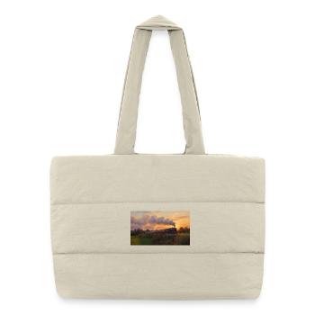 Train à vapeur du coucher du soleil - Sac shopping matelassé - blanc naturel - Devant