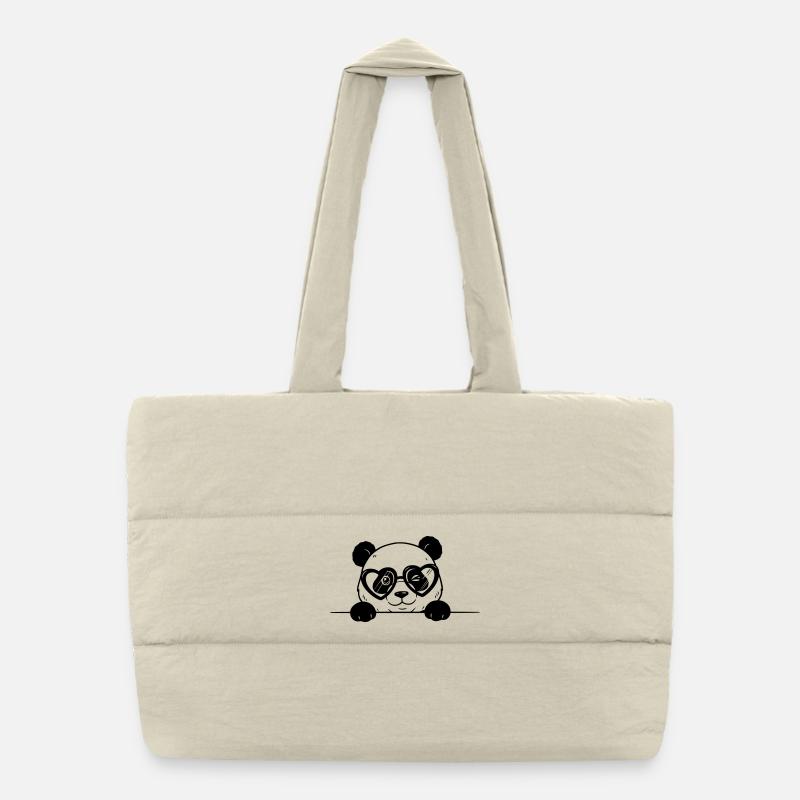 Panda avec des lunettes en forme de cœur style dessin animé Sac shopping matelassé