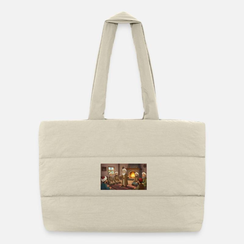 Wisdom by the fireplace: The wise narrator Puffer Shopping Bag