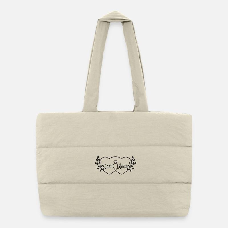 Intertwined Hearts & Ring - Just Married - Puffer Shopping Bag - natural