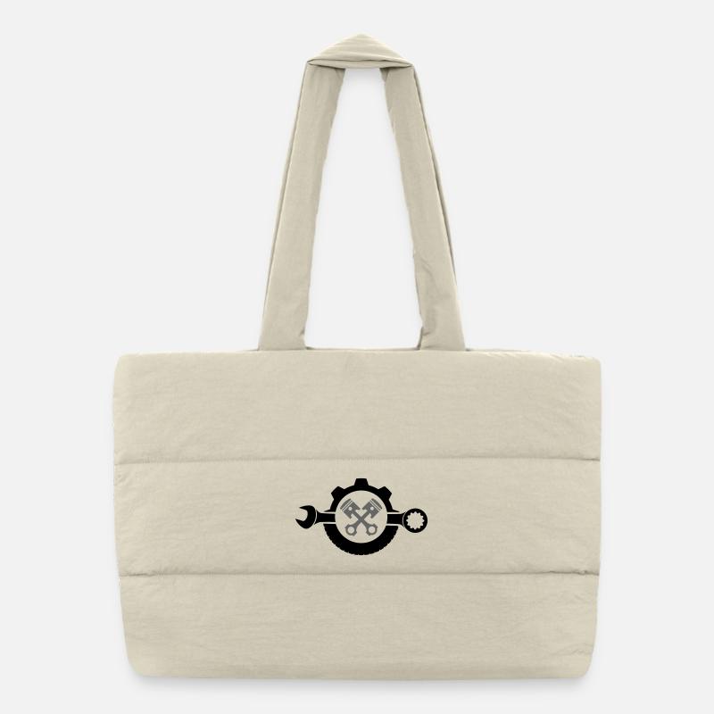 Motor piston crossed with gear wrench Puffer Shopping Bag