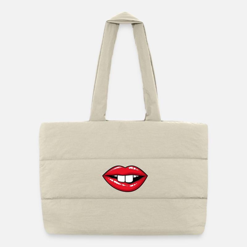 Lèvres rouges avec des dents de lapin Sac shopping matelassé
