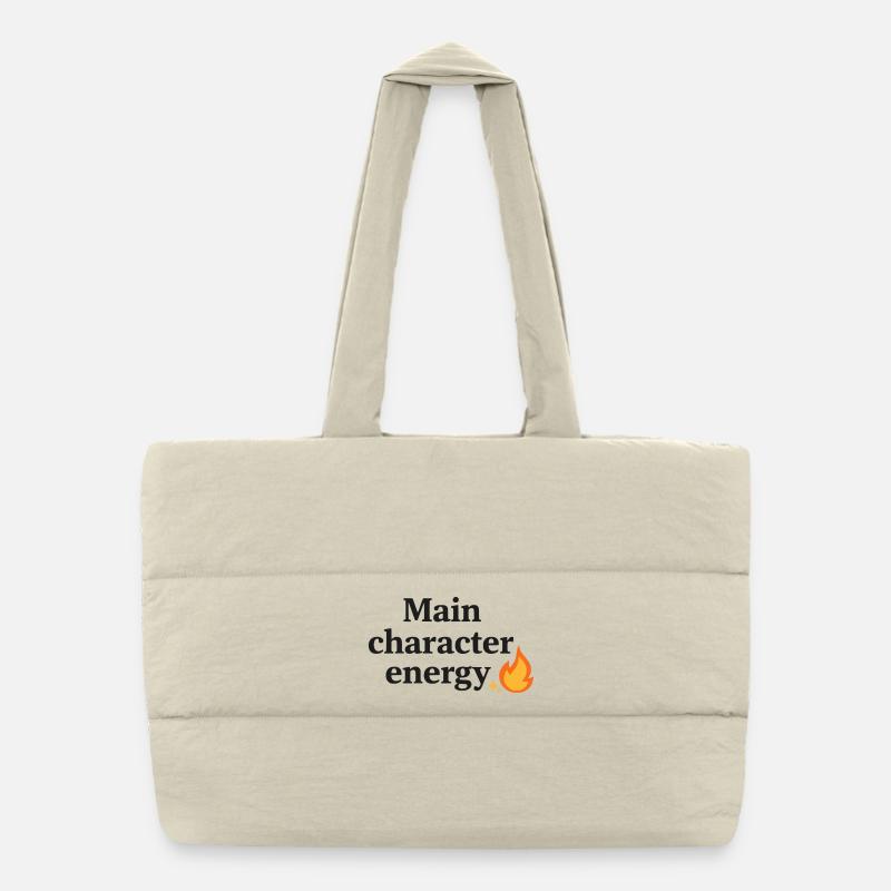 Main Character Energy with Flame - Puffer Shopping Bag - natural