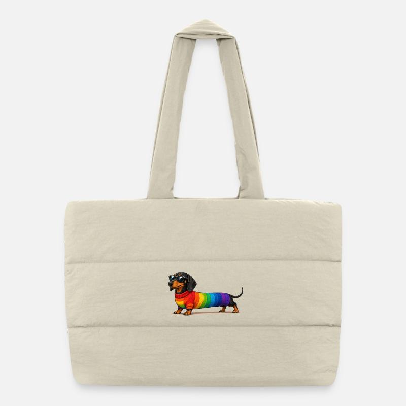 Chemise drôle de teckel arc-en-ciel Sac shopping matelassé