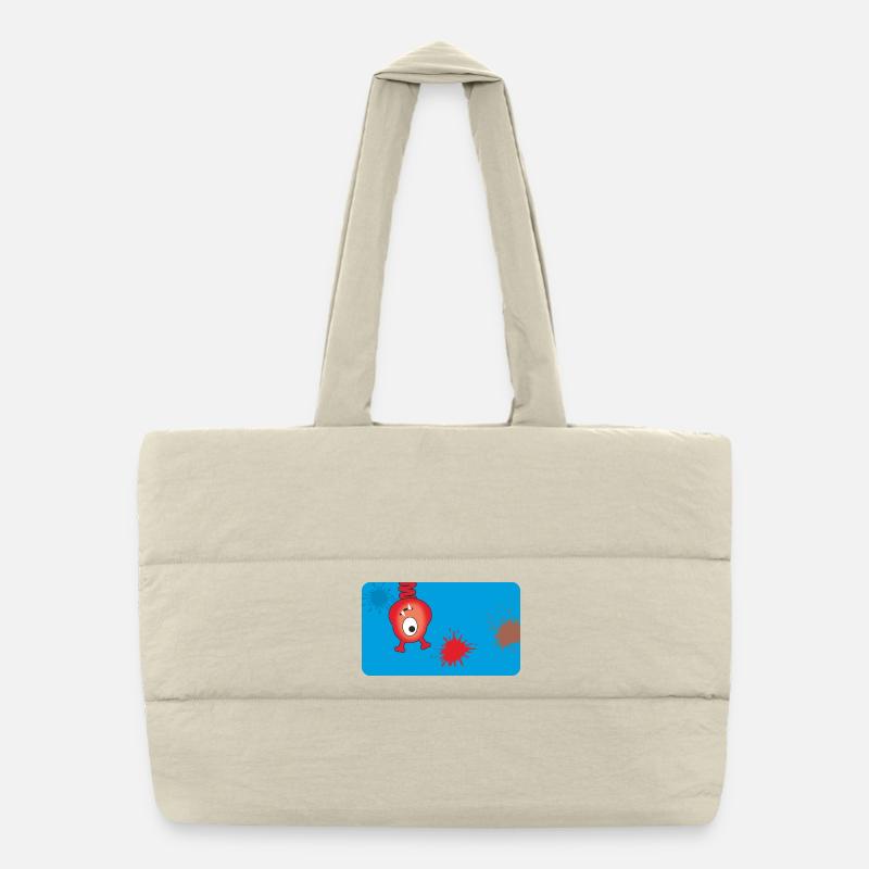 Monstre rouge et éclaboussures de couleur - Bleu Sac shopping matelassé