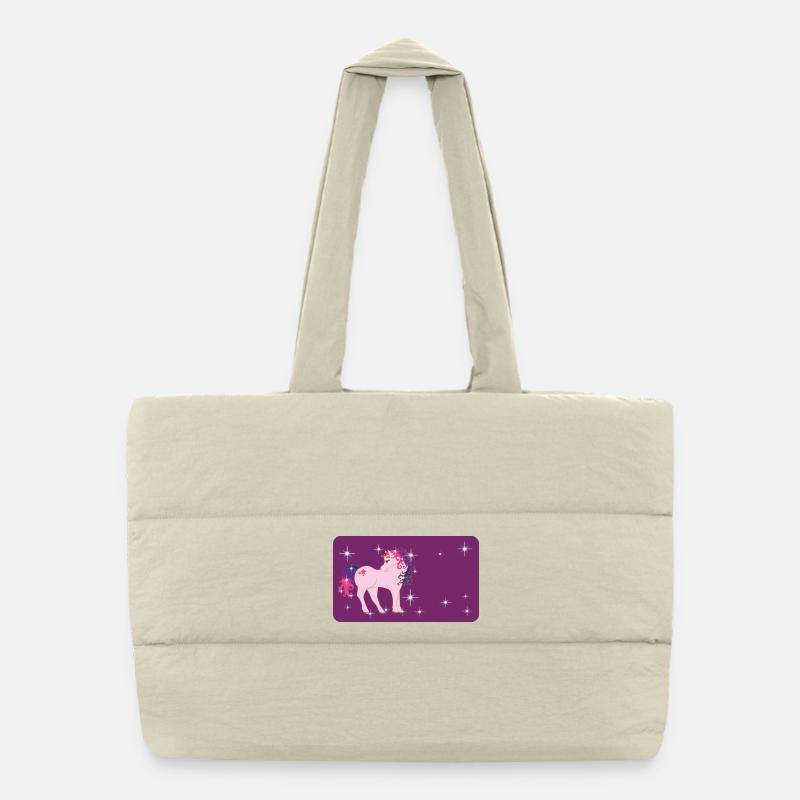 Fantasy Einhorn mit Sternchen - lila - Puffer-Einkaufstasche - Naturweiß