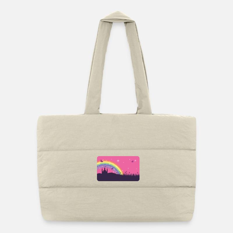 Fairytale Castle with Rainbow | personalizable Puffer Shopping Bag