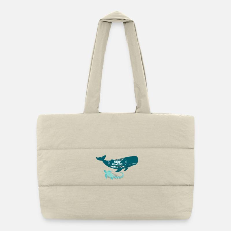 Stop Plastic Pollution, whale and turtle Puffer-Einkaufstasche