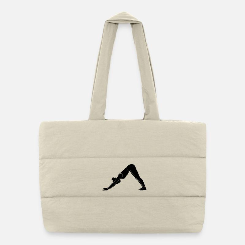 Na unten gerichtete Hunde-Yoga-Silhouette - Puffer-Einkaufstasche - Naturweiß