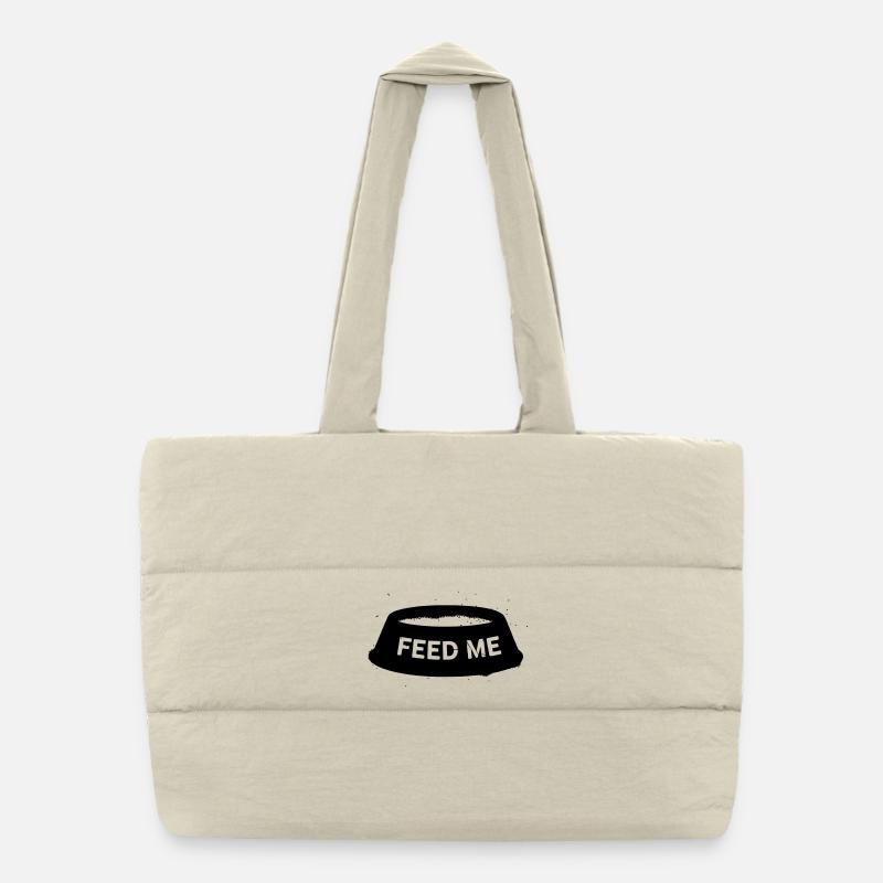 Dog Bowl Feed Me Saying Puffer Shopping Bag